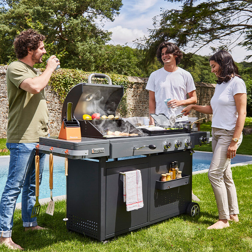 Barbecue à charbon et plancha gaz Bi-Energy Gun Metal XL Brasero | Favex