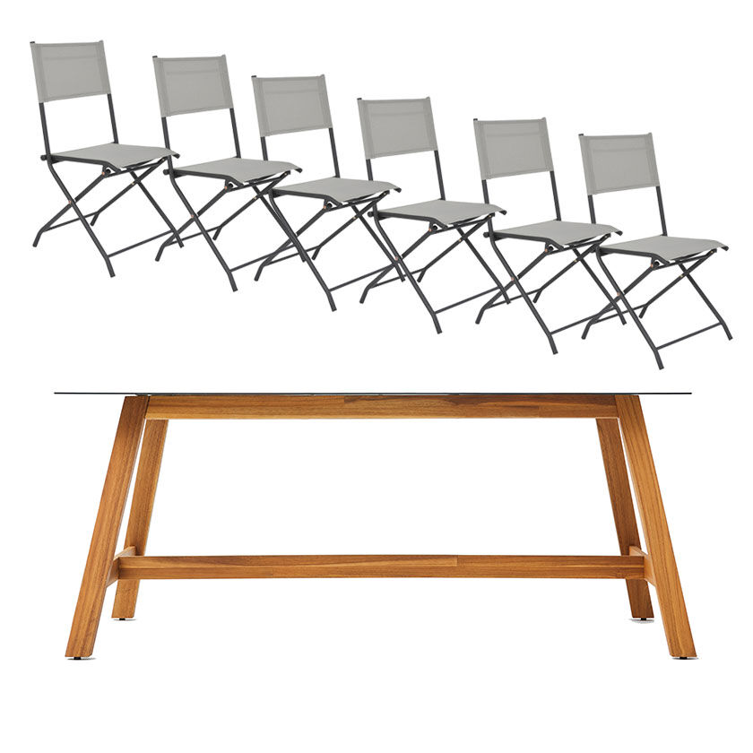 Ensemble jardin chaise table custom bois lot de 6 chaises pliables Bocarnea
